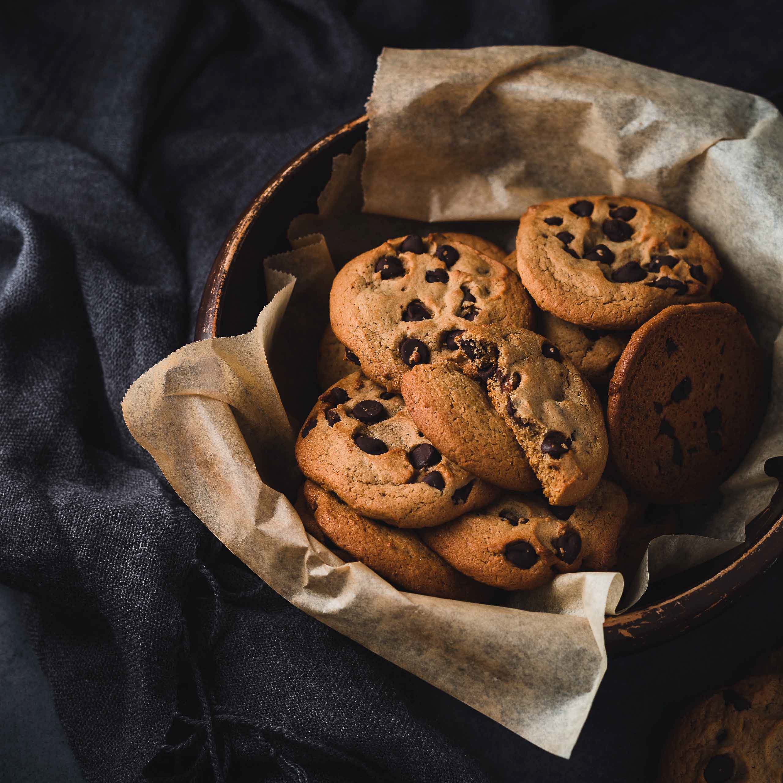 basket of chocolate chip cookies